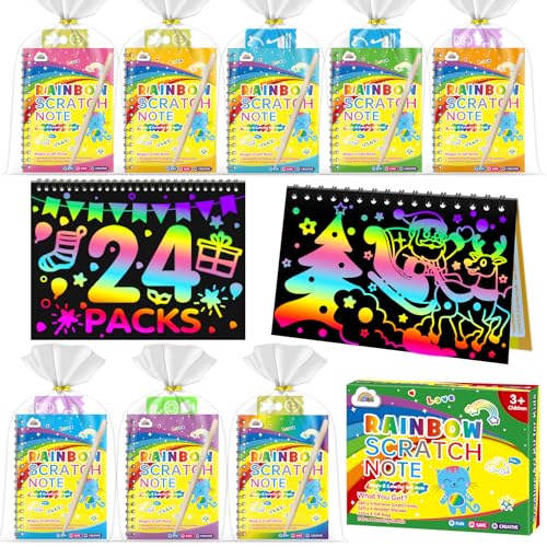 ZMLM 24 Bücher Kratzbilder Für Kinder, Magic Scratch Book, 26 Holzstifte, 24 Malschablonen, Regenbogen Kratzpapier Set zum Zeichnen und Basteln für Geburtstage Party DIY Dekoration Junge und Mädchen von ZMLM