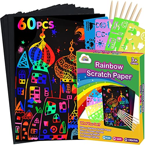 ZMLM Kratzbilder für Kinder, 60pcs Regenbogen Kratzpapier Zeichnungs-Art Handwerk Schwarz Abkratzen Papier Kit Kratzpapier Kleinkind Vorschul Learning Geschenke für Age 3 4 5 6 7 8 9 10 Kinder ZMLM Kratzbilder für Kinder, 60pcs Regenbogen Kratzpapier Zeichnungs-Art Handwerk Schwarz Abkratzen Papier Kit Kratzpapier Kleinkind Vorschul Learning Geschenke für Age 3 4 5 6 7 8 9 10 Kinder von ZMLM