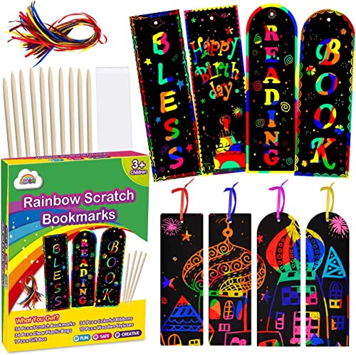 ZMLM Scratch Art Lesezeichen für Kinder: 36 Set 2 Stil Magic Rainbow DIY Lesezeichen Kunst & Handwerk Papier Lesezeichen Geschenk Tags Party Favor Pack Aktivität Bulk Making Kit Ostergeschenk von ZMLM