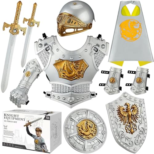Mittelalterliche Ritterrüstung für Kinder, königlicher Ritter Kostüm, Rüstungsanzug mit Helm, Bruststück, Umhang, Schwert und Schild, Rollenspiel, Kunststoffspielzeug für Kinder, Kostüme Mittelalterliche Ritterrüstung für Kinder, königlicher Ritter Kostüm, Rüstungsanzug mit Helm, Bruststück, Umhang, Schwert und Schild, Rollenspiel, Kunststoffspielzeug für Kinder, Kostüme von ZMSnow