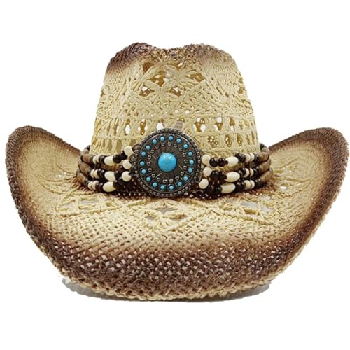 Cowboyhut Sommer-Cowboyhut, Sonnenschutzhut, verdickter Sommer-Sonnenschutzhut, Cowboy-Strohhut, Strandhut for Herren und Damen FüR MäNner Und Frauen(Beige) von ZNJAMN