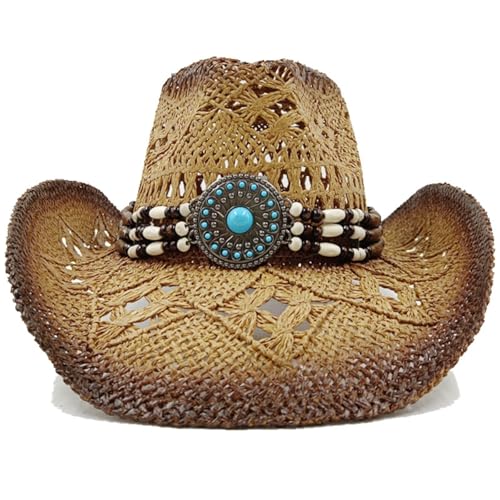 Cowboyhut Sommer-Cowboyhut, Sonnenschutzhut, verdickter Sommer-Sonnenschutzhut, Cowboy-Strohhut, Strandhut for Herren und Damen FüR MäNner Und Frauen(Brown) von ZNJAMN
