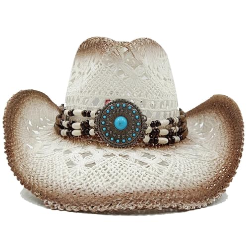 Cowboyhut Sommer-Cowboyhut, Sonnenschutzhut, verdickter Sommer-Sonnenschutzhut, Cowboy-Strohhut, Strandhut for Herren und Damen FüR MäNner Und Frauen(White) von ZNJAMN