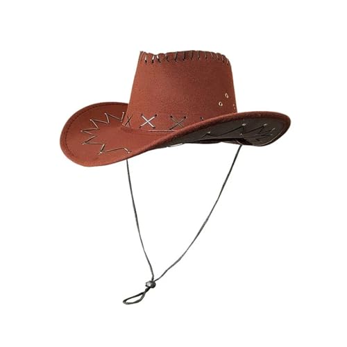 ZNJAMN Cowboyhut 2 stücke Cowboy Hut Chapeau Cowgirl Zubehör Frau FüR MäNner Und Frauen(Light coffee red cof,S(54-56cm)) von ZNJAMN