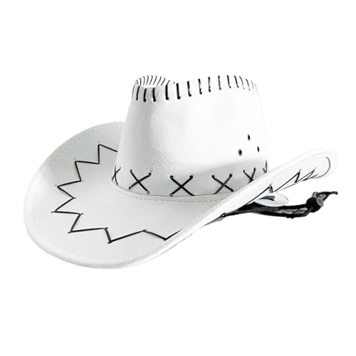 ZNJAMN Cowboyhut 2 stücke Cowboy Hut Chapeau Cowgirl Zubehör Frau FüR MäNner Und Frauen(White,S(54-56cm)) von ZNJAMN
