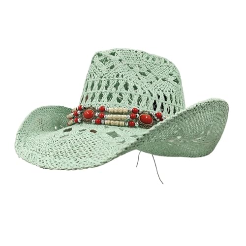 ZNJAMN Cowboyhut 2 stücke Stroh Western Cowboyhut for Frauen Männer Klassische Vintage Aushöhlen Unisex Strand Sonnenhut Fischerhut Kletterkappe FüR MäNner Und Frauen(Green) von ZNJAMN