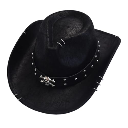 ZNJAMN Cowboyhut 2 stücke Vintage Western Cowboy Hut for Männer Gentleman Jazz Hüte Cowgirl FüR MäNner Und Frauen(Black) von ZNJAMN