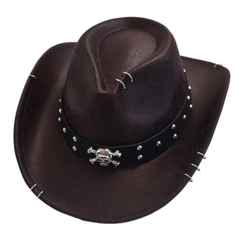 ZNJAMN Cowboyhut 2 stücke Vintage Western Cowboy Hut for Männer Gentleman Jazz Hüte Cowgirl FüR MäNner Und Frauen(Brown) von ZNJAMN