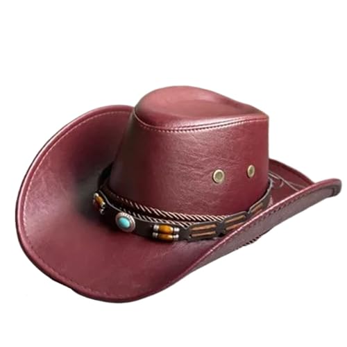 ZNJAMN Cowboyhut 2 stücke Western Cowboy Hüte for Frauen Männer Vintage Gentleman Kleid Cowgirl Jazz FüR MäNner Und Frauen(Wine red) von ZNJAMN