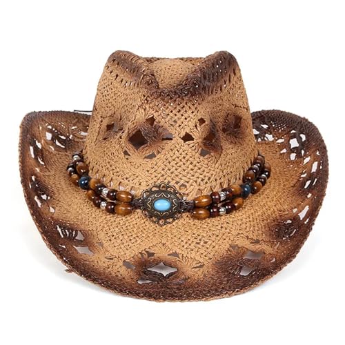 ZNJAMN Cowboyhut Classics Sommer Western Sonnenhut Herren Cowboyhut Damen Outdoor Cowgirl Vintage Strohkappe Design Jeans Hüte Strand FüR MäNner Und Frauen(Brown) von ZNJAMN