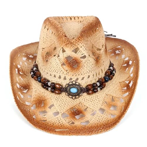 ZNJAMN Cowboyhut Classics Sommer Western Sonnenhut Herren Cowboyhut Damen Outdoor Cowgirl Vintage Strohkappe Design Jeans Hüte Strand FüR MäNner Und Frauen(Khaki) von ZNJAMN