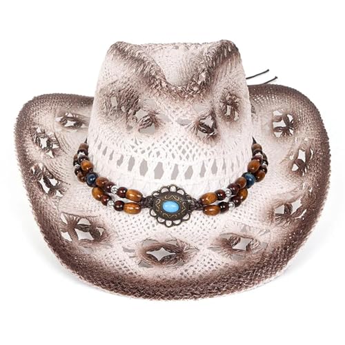ZNJAMN Cowboyhut Classics Sommer Western Sonnenhut Herren Cowboyhut Damen Outdoor Cowgirl Vintage Strohkappe Design Jeans Hüte Strand FüR MäNner Und Frauen(White) von ZNJAMN