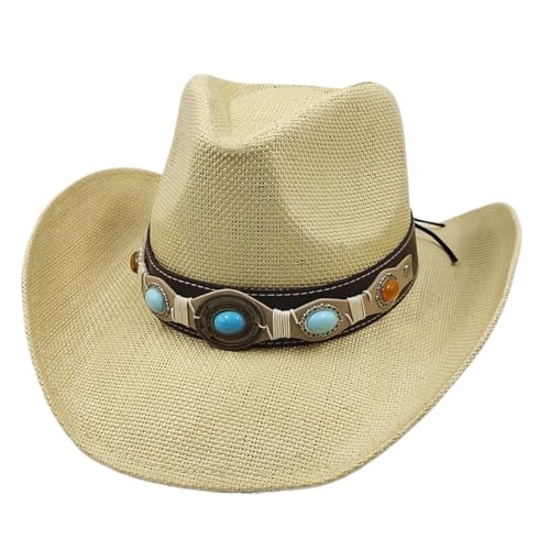 ZNJAMN Cowboyhut Cowboyhut Strohhut Jazz Gras Western Reise FüR MäNner Und Frauen(Beige) von ZNJAMN