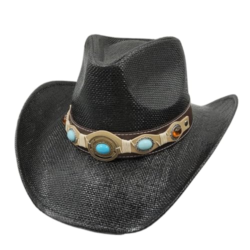 ZNJAMN Cowboyhut Cowboyhut Strohhut Jazz Gras Western Reise FüR MäNner Und Frauen(Black) von ZNJAMN