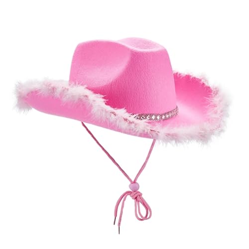 ZNJAMN Cowboyhut Cowboyhut im Westernstil for Damen, breite Krempe, Sonnenschutzkappe for Partys und Veranstaltungen Freien FüR MäNner Und Frauen(Pink) von ZNJAMN