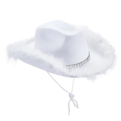 ZNJAMN Cowboyhut Cowboyhut im Westernstil for Damen, breite Krempe, Sonnenschutzkappe for Partys und Veranstaltungen Freien FüR MäNner Und Frauen(WHITE) von ZNJAMN