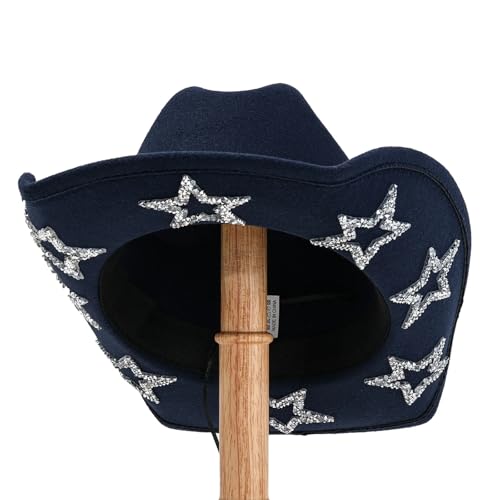 ZNJAMN Cowboyhut Cowgirlhut for Damen und Herren, breite Krempe, Strass-Stern, Westernhüte for Hochzeit, Karneval, Rave, Party, Reisen, Kostümzubehör FüR MäNner Und Frauen(Blue) von ZNJAMN