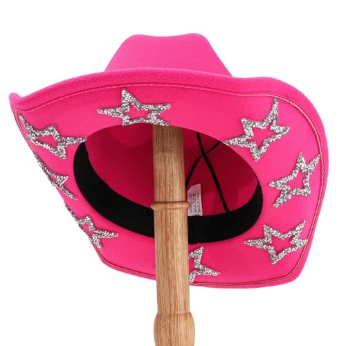 ZNJAMN Cowboyhut Cowgirlhut for Damen und Herren, breite Krempe, Strass-Stern, Westernhüte for Hochzeit, Karneval, Rave, Party, Reisen, Kostümzubehör FüR MäNner Und Frauen(Pink) von ZNJAMN