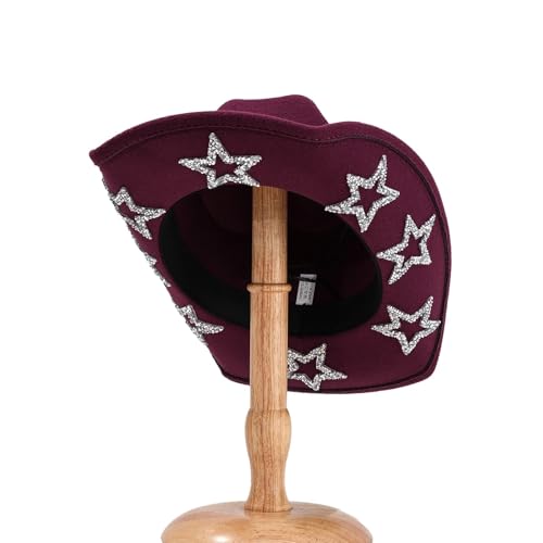 ZNJAMN Cowboyhut Cowgirlhut for Damen und Herren, breite Krempe, Strass-Stern, Westernhüte for Hochzeit, Karneval, Rave, Party, Reisen, Kostümzubehör FüR MäNner Und Frauen(Red) von ZNJAMN