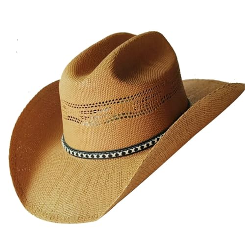 ZNJAMN Cowboyhut Herren Vintage Western Cowboyhut Handgefertigter Strohweb-Strand-Sonnenhut Gentleman Cowgirl Jazzhut FüR MäNner Und Frauen(Brown) von ZNJAMN