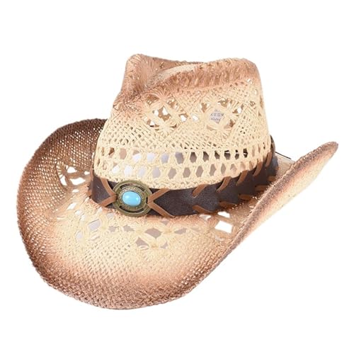 ZNJAMN Cowboyhut Klassischer Western-Cowboyhut aus Stroh for Damen und Herren, Vintage, for den Außenbereich, Sommer, Strand, Jazz, Sonnenschutzkappen FüR MäNner Und Frauen(Beige 2) von ZNJAMN