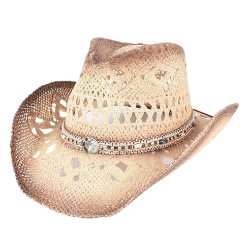 ZNJAMN Cowboyhut Klassischer Western-Cowboyhut aus Stroh for Damen und Herren, Vintage, for den Außenbereich, Sommer, Strand, Jazz, Sonnenschutzkappen FüR MäNner Und Frauen(Beige 3) von ZNJAMN