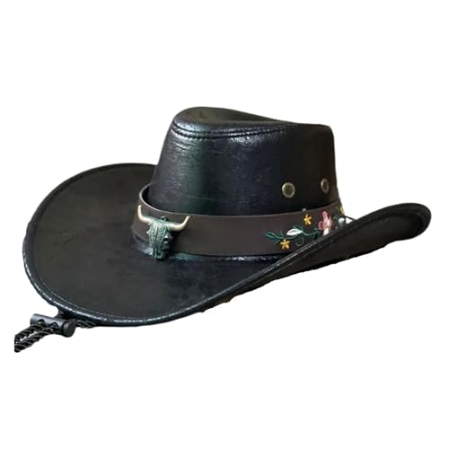 ZNJAMN Cowboyhut Kuhkopf schmücken Western Cowboyhut Vintage Gentleman Jazz Hüte for Männer Cowgirlhut FüR MäNner Und Frauen(Black) von ZNJAMN