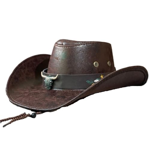 ZNJAMN Cowboyhut Kuhkopf schmücken Western Cowboyhut Vintage Gentleman Jazz Hüte for Männer Cowgirlhut FüR MäNner Und Frauen(Brown) von ZNJAMN