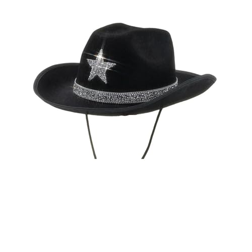 ZNJAMN Cowboyhut Männer Frauen Stroh Cowboyhut mit Band Western Wide Brim Sonnenhut for Strandparty Outdoor-Aktivitäten Rodeo FüR MäNner Und Frauen(Black) von ZNJAMN