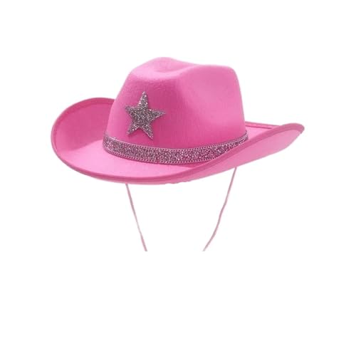 ZNJAMN Cowboyhut Männer Frauen Stroh Cowboyhut mit Band Western Wide Brim Sonnenhut for Strandparty Outdoor-Aktivitäten Rodeo FüR MäNner Und Frauen(Pink) von ZNJAMN