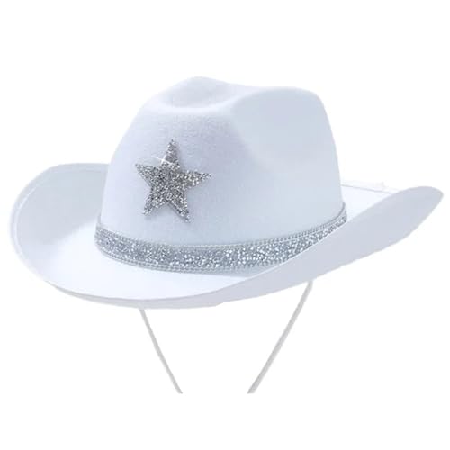 ZNJAMN Cowboyhut Männer Frauen Stroh Cowboyhut mit Band Western Wide Brim Sonnenhut for Strandparty Outdoor-Aktivitäten Rodeo FüR MäNner Und Frauen(WHITE) von ZNJAMN