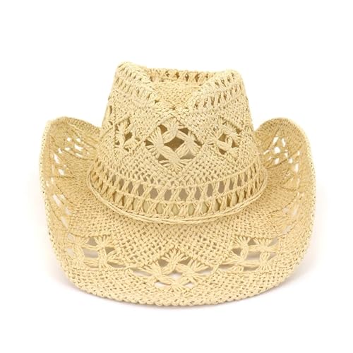 ZNJAMN Cowboyhut Sommer Outdoor Männer Frauen Handgewebte Western Cowboy Papierstrohhüte Breite Krempe Atmungsaktive Strand Jazz Cap Sonnenschutzhut FüR MäNner Und Frauen(Beige) von ZNJAMN
