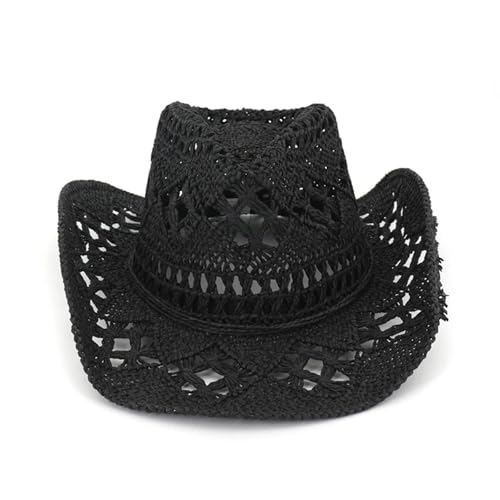 ZNJAMN Cowboyhut Sommer Outdoor Männer Frauen Handgewebte Western Cowboy Papierstrohhüte Breite Krempe Atmungsaktive Strand Jazz Cap Sonnenschutzhut FüR MäNner Und Frauen(Black) von ZNJAMN