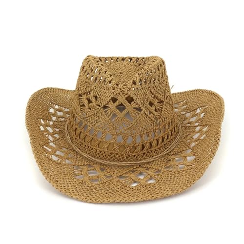 ZNJAMN Cowboyhut Sommer Outdoor Männer Frauen Handgewebte Western Cowboy Papierstrohhüte Breite Krempe Atmungsaktive Strand Jazz Cap Sonnenschutzhut FüR MäNner Und Frauen(Khaki) von ZNJAMN
