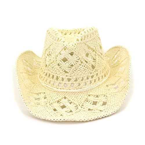 ZNJAMN Cowboyhut Sommer Outdoor Männer Frauen Handgewebte Western Cowboy Papierstrohhüte Breite Krempe Atmungsaktive Strand Jazz Cap Sonnenschutzhut FüR MäNner Und Frauen(Milk white) von ZNJAMN