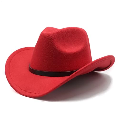 ZNJAMN Cowboyhut Unisex Vintage Western Cowboy Cowgirl Filzhut Winter Herbst Jazz Cap FüR MäNner Und Frauen(Red) von ZNJAMN