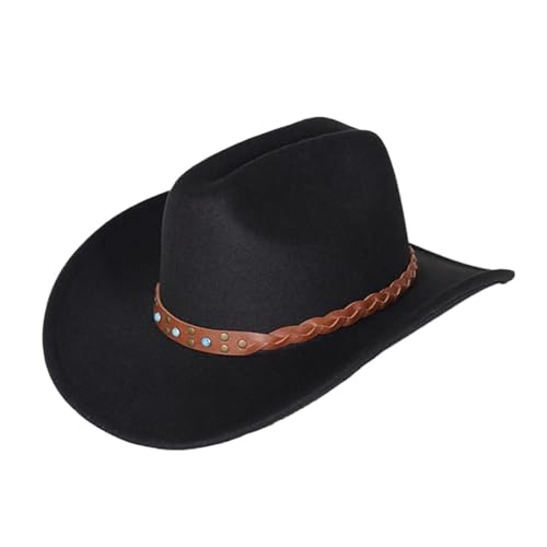 ZNJAMN Cowboyhut Vintage Western Cowboyhut for Herren Gentleman Lady Jazz Cowgirl mit breiter Krempe Cloche Church Sombrero Hombre Caps FüR MäNner Und Frauen(Black) von ZNJAMN