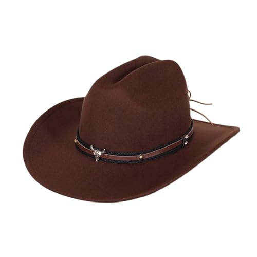 ZNJAMN Cowboyhut Vintage Western Cowboyhut for Herren Gentleman Lady Jazz Cowgirl mit breiter Krempe Cloche Church Sombrero Hombre Caps FüR MäNner Und Frauen(Brown) von ZNJAMN