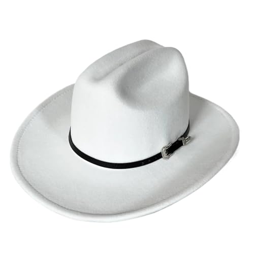 ZNJAMN Cowboyhut Vintage Western Cowboyhut for Herren Gentleman Lady Jazz Cowgirl mit breiter Krempe Cloche Church Sombrero Hombre Caps FüR MäNner Und Frauen(WHITE) von ZNJAMN