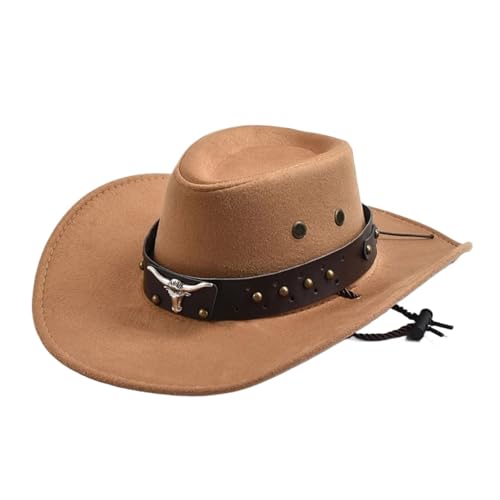 ZNJAMN Cowboyhut Western Cowboy Hüte Vintage Big-rand Gentleman Cowgirl Jazz Hut Urlaub Party FüR MäNner Und Frauen(Khaki) von ZNJAMN