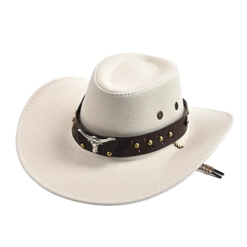 ZNJAMN Cowboyhut Western Cowboy Hüte Vintage Big-rand Gentleman Cowgirl Jazz Hut Urlaub Party FüR MäNner Und Frauen(White) von ZNJAMN