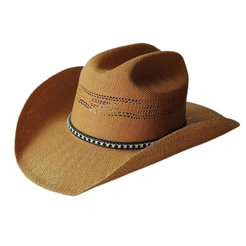 ZNJAMN Cowboyhut Western Cowboy Strohhut Damen Große Krempe Steif Outdoor Sommer Sonne Jazz Hut FüR MäNner Und Frauen(Brown) von ZNJAMN