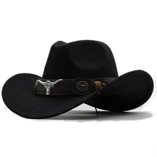 ZNJAMN Cowboyhut Western Cowboyhut Rollkrempe Cowgirl Cap Cowboy Jazz Fedora Hüte Filzkappe for Damen Herren FüR MäNner Und Frauen(Black,56-58cm) von ZNJAMN