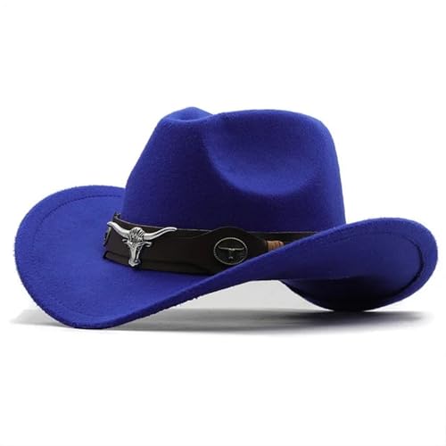 ZNJAMN Cowboyhut Western Cowboyhut Rollkrempe Cowgirl Cap Cowboy Jazz Fedora Hüte Filzkappe for Damen Herren FüR MäNner Und Frauen(Blue,56-58cm) von ZNJAMN