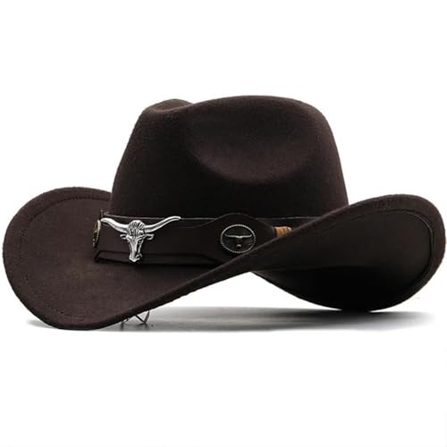 ZNJAMN Cowboyhut Western Cowboyhut Rollkrempe Cowgirl Cap Cowboy Jazz Fedora Hüte Filzkappe for Damen Herren FüR MäNner Und Frauen(Coffee,52-54cm) von ZNJAMN