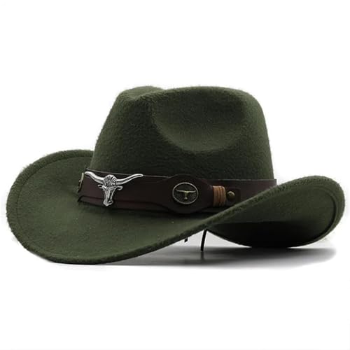 ZNJAMN Cowboyhut Western Cowboyhut Rollkrempe Cowgirl Cap Cowboy Jazz Fedora Hüte Filzkappe for Damen Herren FüR MäNner Und Frauen(Green,52-54cm) von ZNJAMN