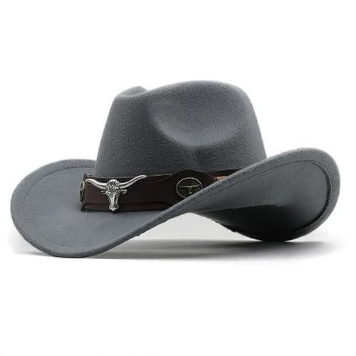 ZNJAMN Cowboyhut Western Cowboyhut Rollkrempe Cowgirl Cap Cowboy Jazz Fedora Hüte Filzkappe for Damen Herren FüR MäNner Und Frauen(Light grey,52-54cm) von ZNJAMN