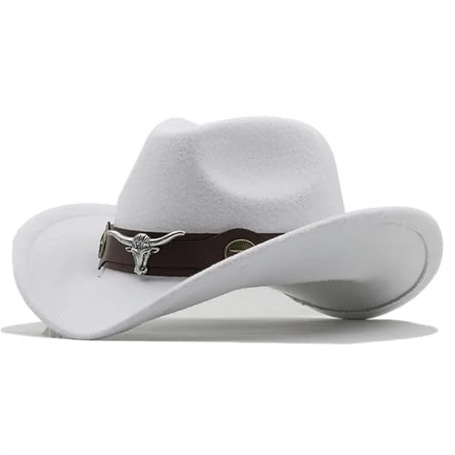 ZNJAMN Cowboyhut Western Cowboyhut Rollkrempe Cowgirl Cap Cowboy Jazz Fedora Hüte Filzkappe for Damen Herren FüR MäNner Und Frauen(White,56-58cm) von ZNJAMN