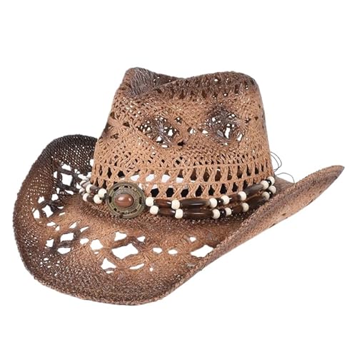 ZNJAMN Cowboyhut Western Herren Cowboyhut Damen Vintage Sommer Strohhut Mann Jeans Zylinder Strand Sonnenschutzkappe FüR MäNner Und Frauen(Brown) von ZNJAMN