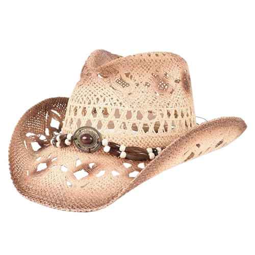 ZNJAMN Cowboyhut Western Herren Cowboyhut Damen Vintage Sommer Strohhut Mann Jeans Zylinder Strand Sonnenschutzkappe FüR MäNner Und Frauen(Khaki) von ZNJAMN